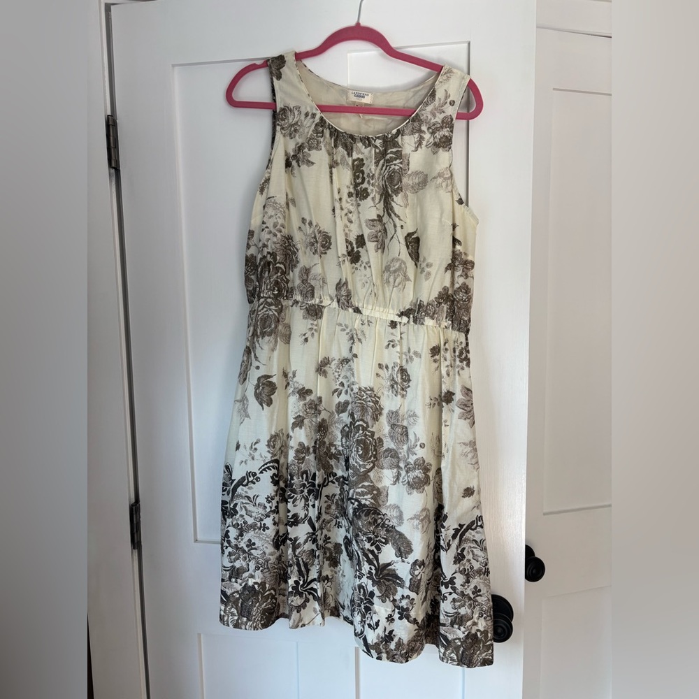 Lands' End Cream and White Sleeveless Midi dress